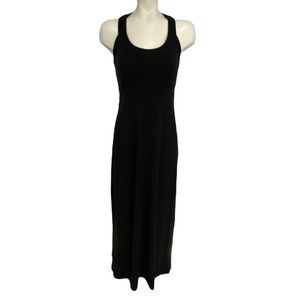 Prana Size M Long Black Sleeveless Dress with Built In Shelf Bra